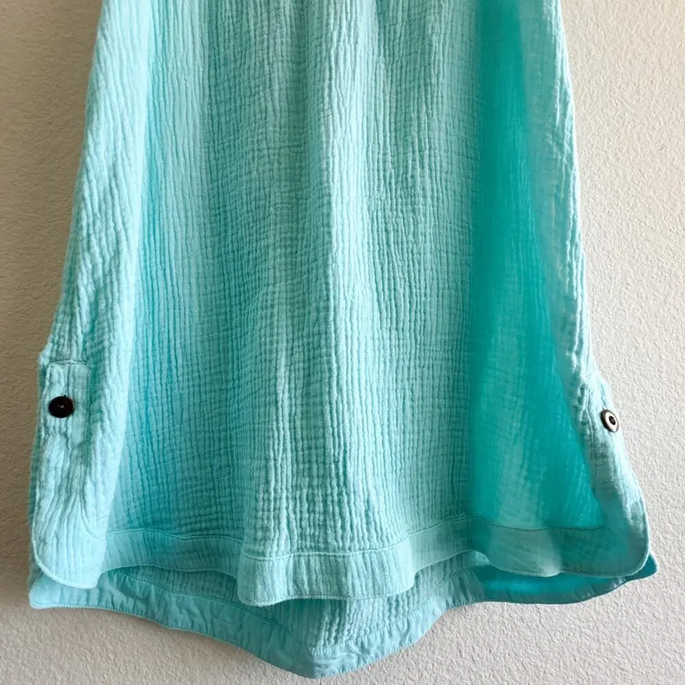 Soft Surroundings Beach Bound Tank Aqua Blue Small Crinkle Cotton Top S 2ER69